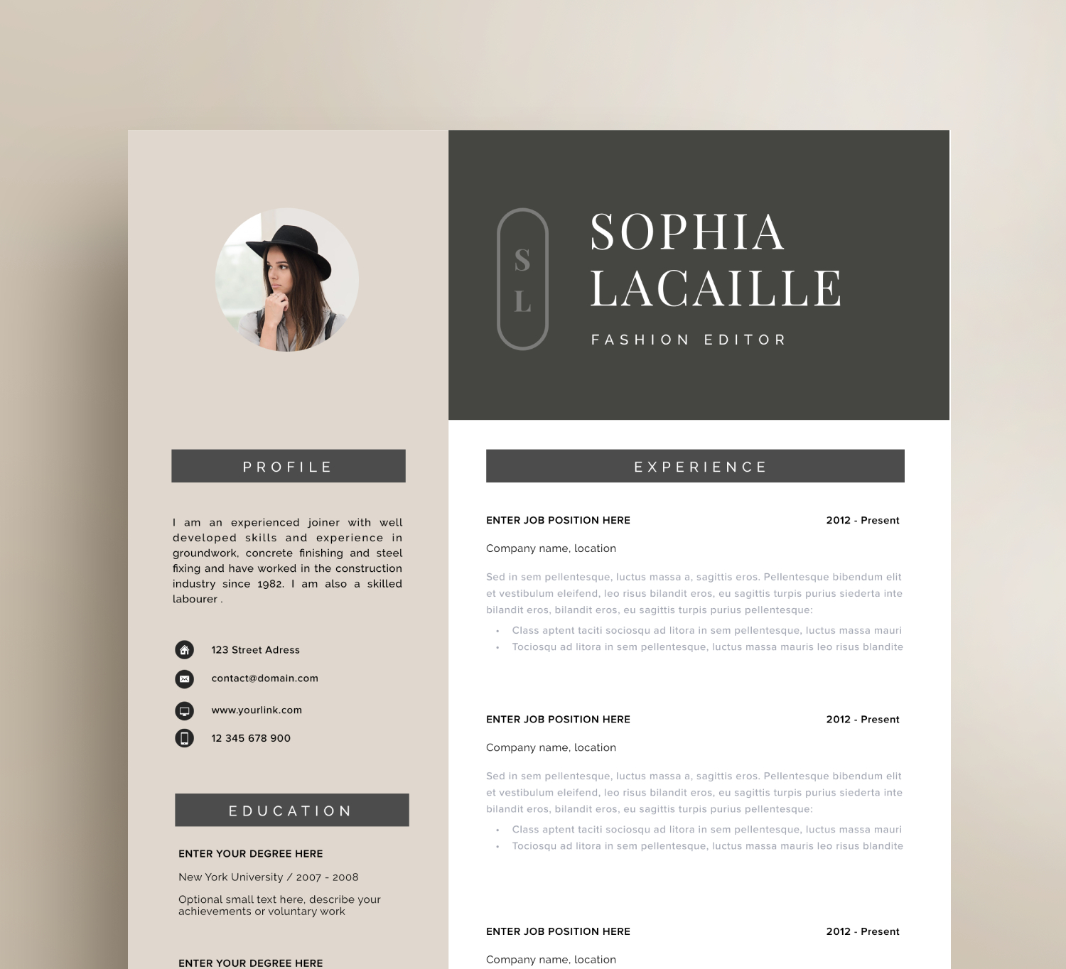 Sophia Lacaille design - billede til website